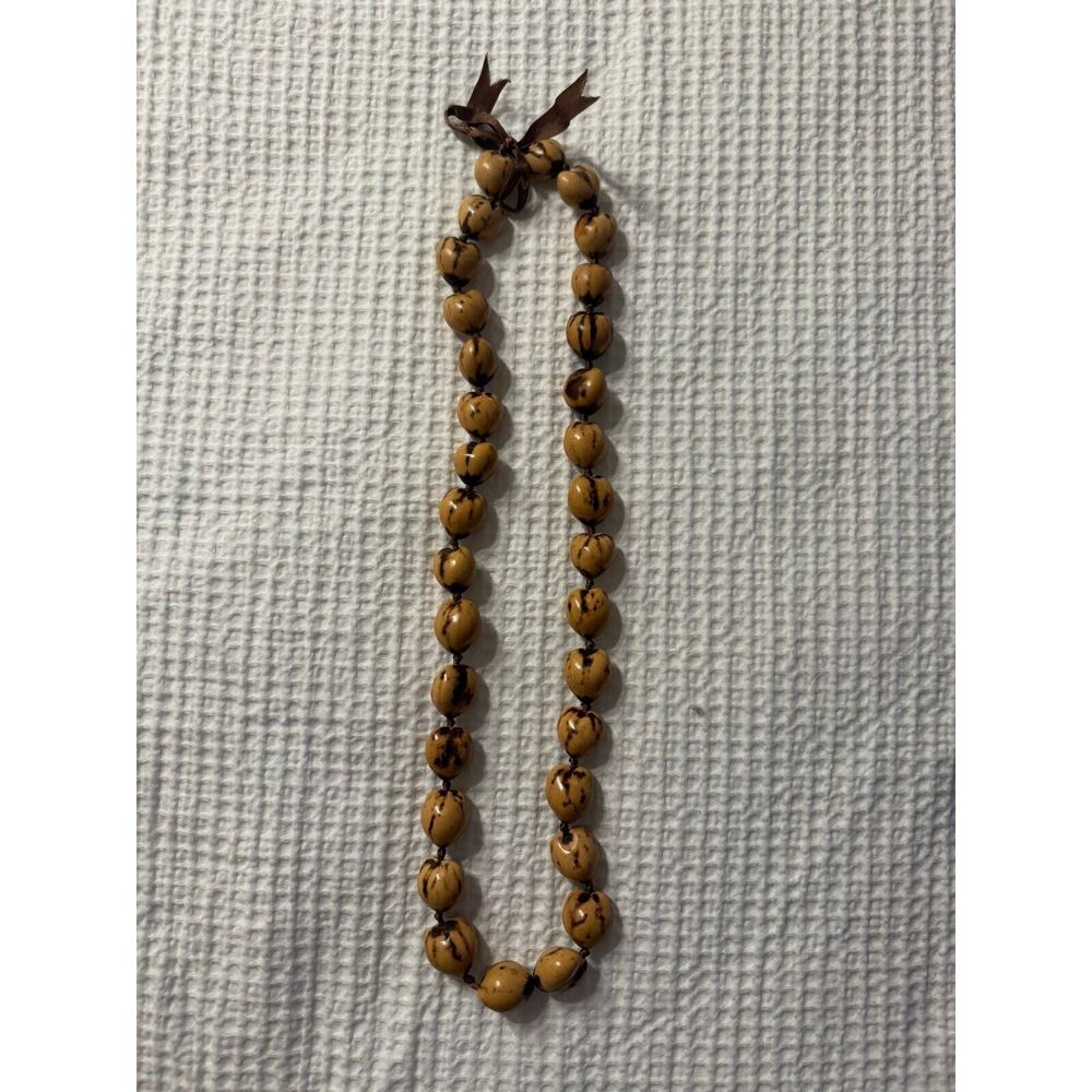 Brown Beige Beaded Long Necklace Bow Tie Tribal Boho Bohemian
